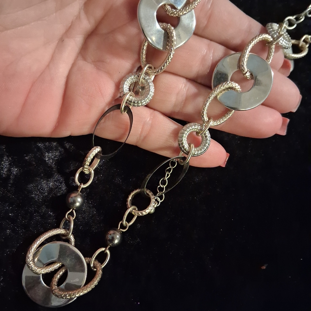 Macy's Silver and Gold Circle Link Necklace 26 In Ling Heavy Circle Link 26 In.
